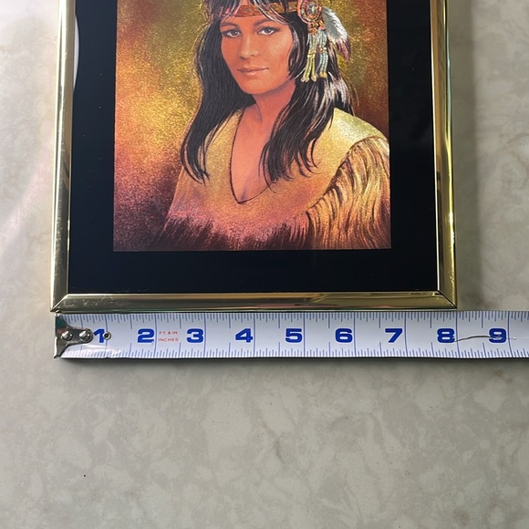 Vintage Foil Art Etchings Native American Woman made USA framed 10”x 8” - Picture 3 of 4
